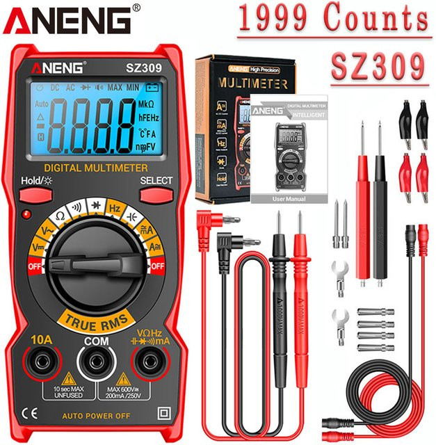 ANENG SZ309 Digitales Multimeter Professioneller Tester Spannungs- und Strommessgerät mit Hintergrundbeleuchtung in Rot - Bild 1