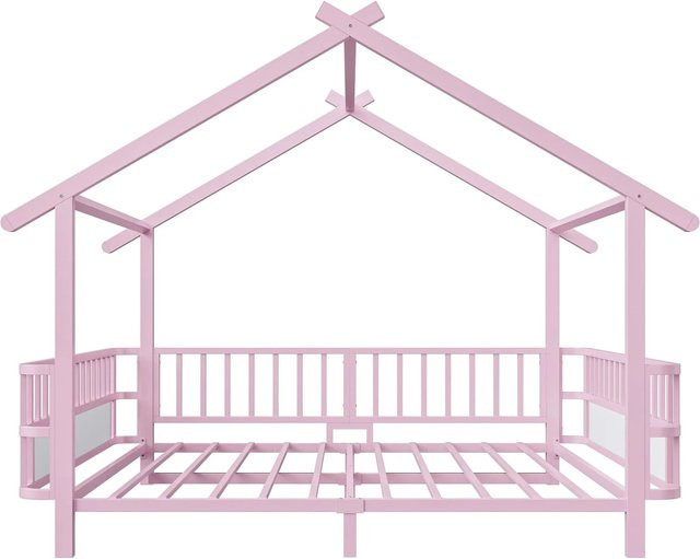 Merax Hausbett aus Metall mit Sicherheitsgitter in Rosa, B/T/H: 140 x 200 x 168,5 cm - Bild 1