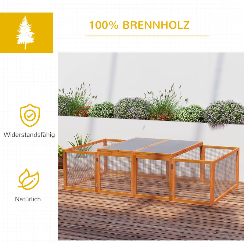 PawHut Freilaufgehege aus Holz in Grau und Natur mit Doppeltür, B/T/H: 181 x 100 x 48 cm - Bild 4