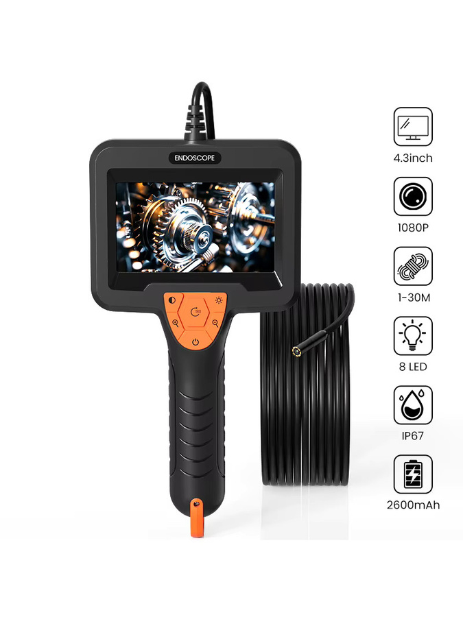 ENWOR Tragbares Industrie-Endoskop mit 4,3 Zoll IPS-Bildschirm, Kfz-Inspektionskamera mit 8 mm Sonde, wasserdichte Schlangenkamera mit 8 LEDs, Schwarz - Bild 5