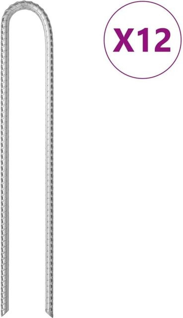 vidaXL Zeltheringe in U-Form aus verzinktem Stahl, 12 Stück, Farbe: Silber, Länge: 37 cm, Durchmesser: 10 mm - Bild 1