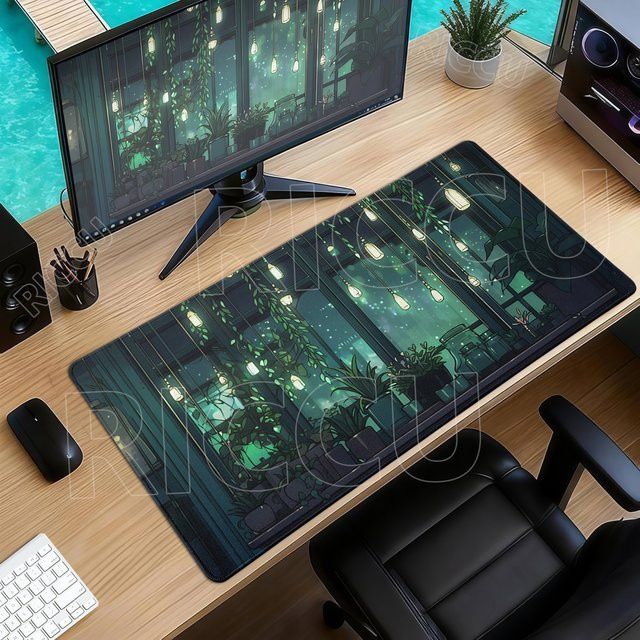 Riccu Mauspad mit Pflanzenmotiv in Grün als ästhetische Schreibtischunterlage für deinen Laptop und PC - Bild 1