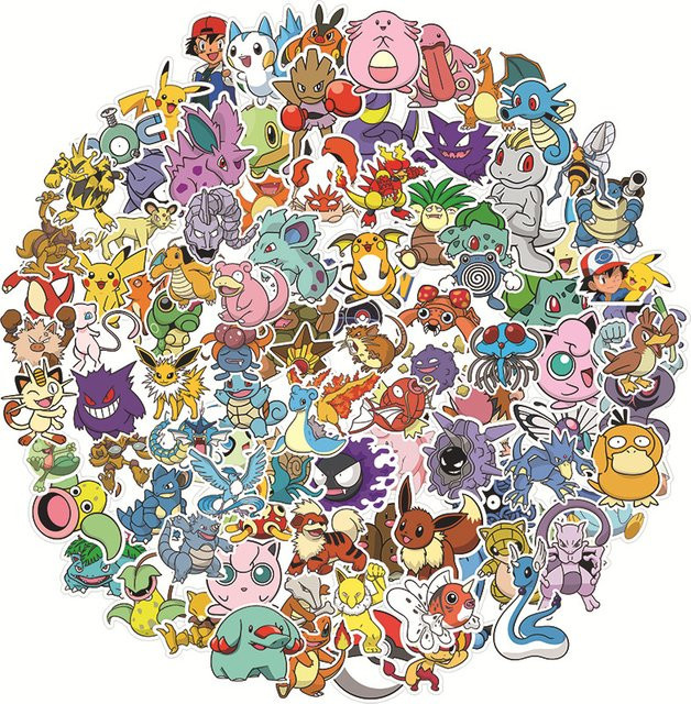 Bandai Pokemon Cartoon-Anime-Aufkleber, 100-teiliges Set, multicolour - Bild 1