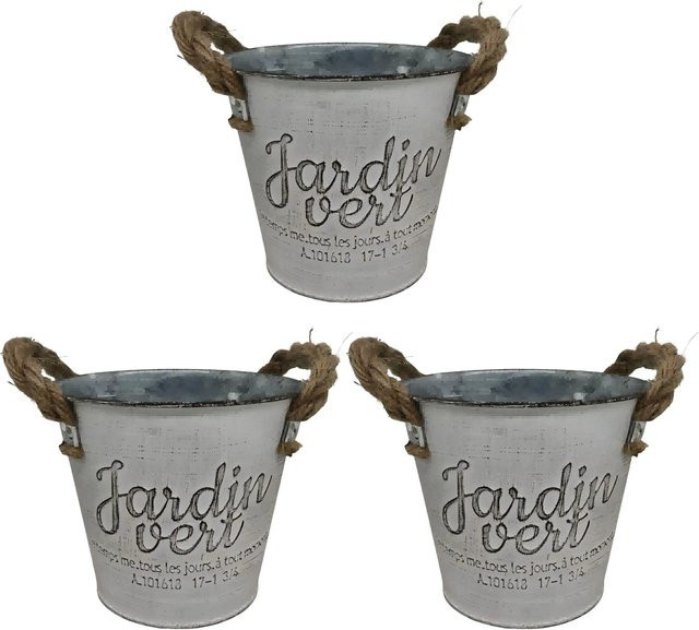 Relaxdays Blumentopf 3er Set aus Eisen und Jute in Silber, B/T/H: 12,5 x 14 x 14 cm - Bild 1
