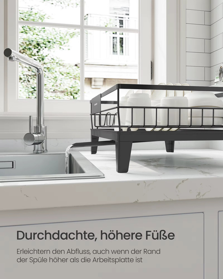 Songmics Abtropfgestell für Geschirr in Schwarz mit ausziehbarem Ablauf, Abtropfschale und Besteckhalter, B/T/H: 31 x 42 x 18,5 cm - Bild 6