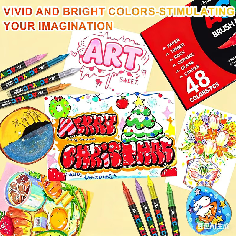 Acrylfarbenstifte-Set mit flexibler Pinselspitze in Multicolour für Felsmalerei, Keramik und Künstlerbedarf - Bild 2