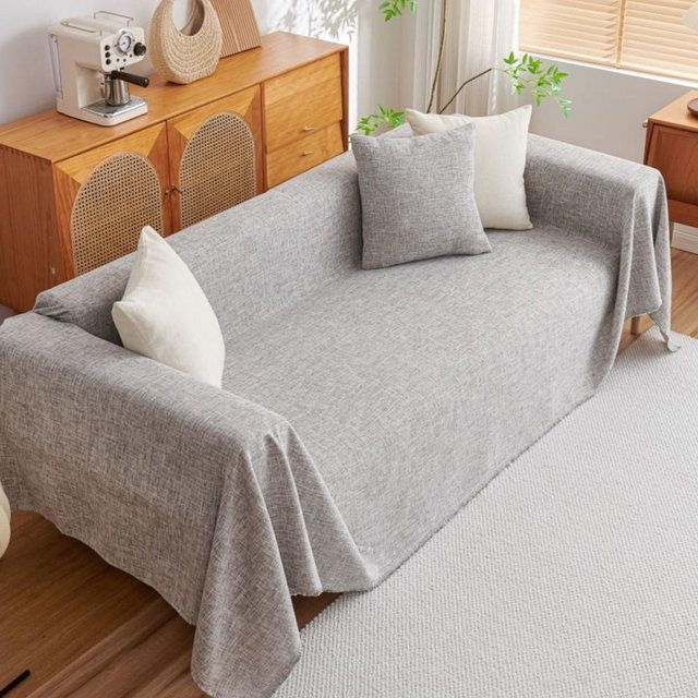 Slub Leinen Sofabezug und Picknickdecke Your Warm Home in Grau, B/B: 180 x 180 cm - Bild 1