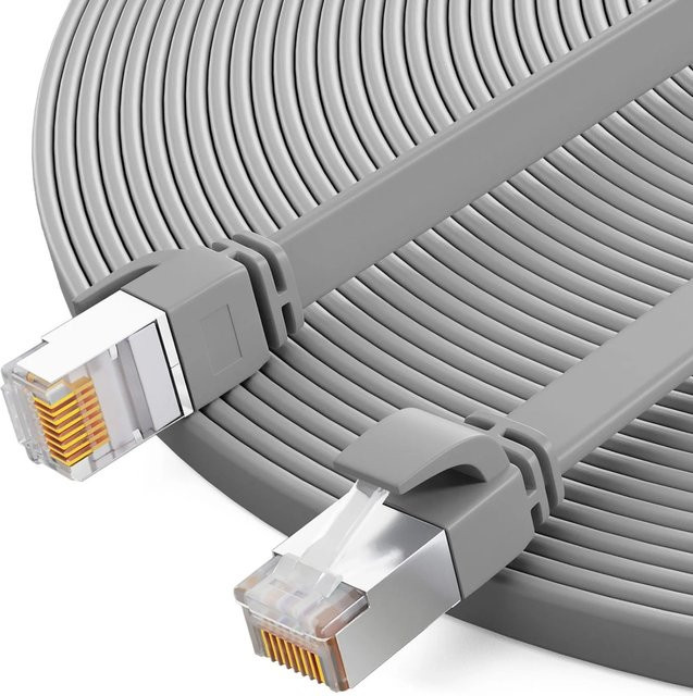 hb-digital Netzwerkkabel CAT 7 Flach Ethernet LAN Rohkabel RJ45 Kupfer Grau, Länge: 3 m - Bild 1