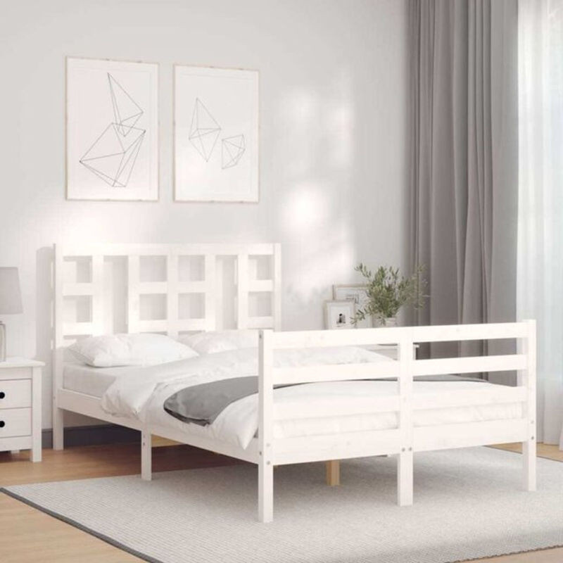 Massivholzbett aus Kiefer mit Kopfteil von Vidaxl in Weiß im Landhausstil, B/T/H: 125,5 x 190 x 120 cm - Bild 1