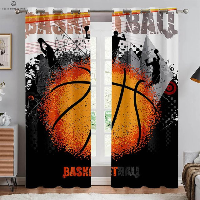 Yiran Furniture Flammen-Basketball Dekorative Vorhänge im 2er-Set, Orange, B: 75 cm, H: 166 cm - Bild 1