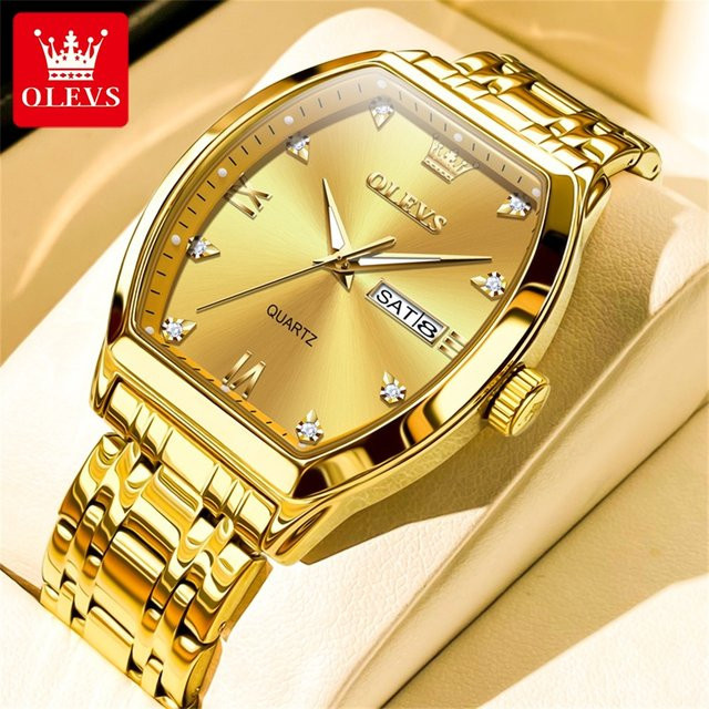 OLEVS Armbanduhr Quarz, Edelstahl, Gold, Diamant, Tonneau, Herren - Bild 1