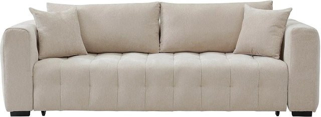 Vente-unique Schlafsofa Panilo Beige mit Stoffbezug und ausziehbarer Schublade, Breite: 240 cm - Bild 1