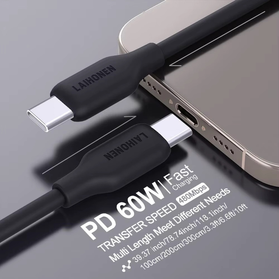 LAIHONEN USB-C zu USB-C Kabel 60W 2 Meter in Schwarz für MacBook Pro, iPad und diverse Endgeräte - Bild 3