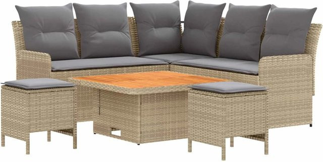 vidaXL Gartenmöbel-Set aus PE-Rattan und Akazienholz mit 6 Kissen in Beige und Hellgrau - Bild 1