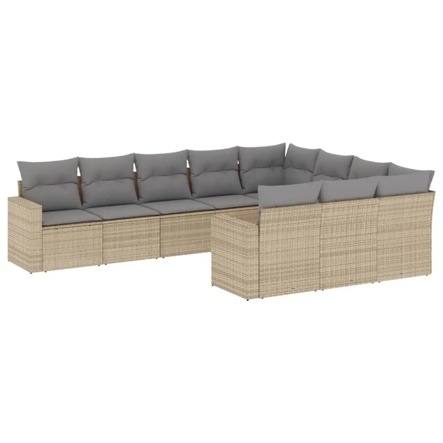 vidaXL 10-tlg. Garten-Sofagarnitur in L-Form aus Poly-Rattan mit Kissen in Beige und Grau - Bild 2