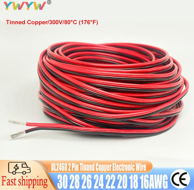 Bytebattle 2-adriges verzinntes Kupferkabel aus PVC, Rot und Schwarz, 30AWG-16AWG, flexibles Verlängerungskabel für LED-Lichtbänder - Bild 1