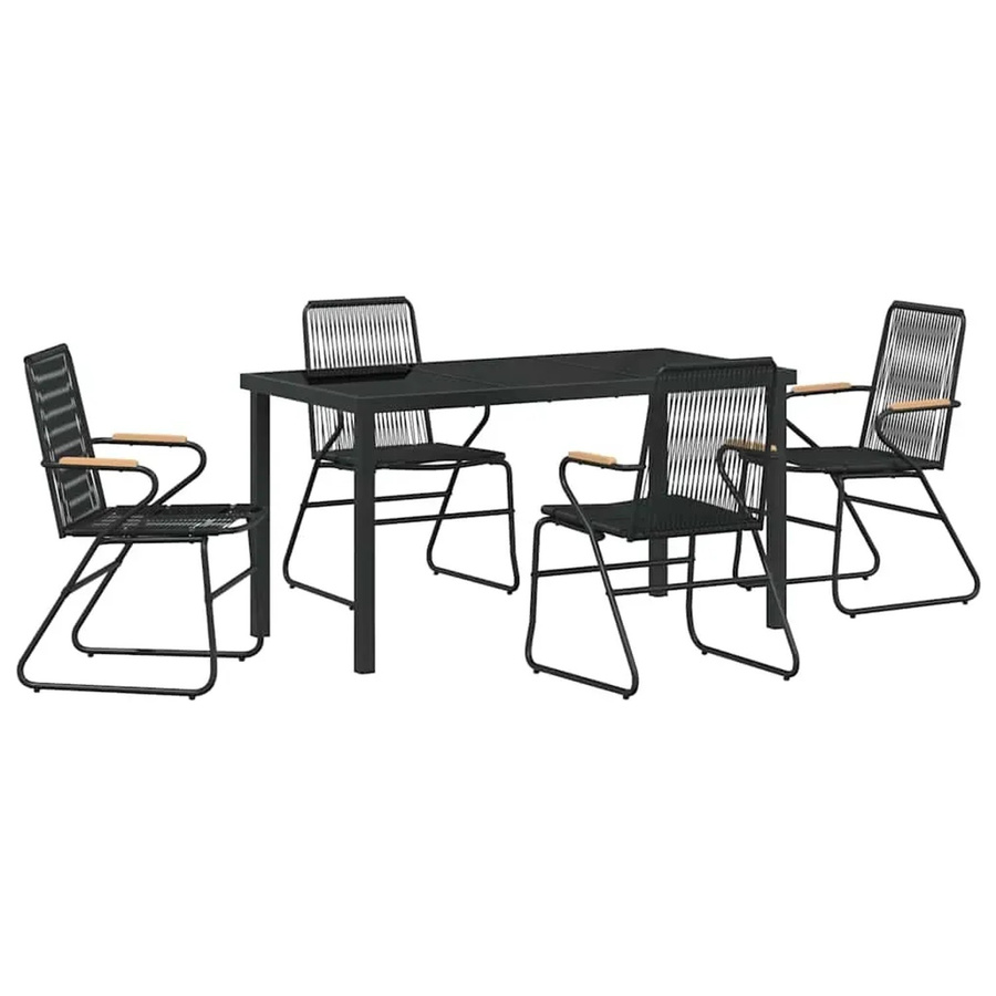 vidaXL Garten Essgruppe 5-teilig aus schwarzem PVC-Rattan mit Glastisch für Terrasse und Außenbereich - Bild 2