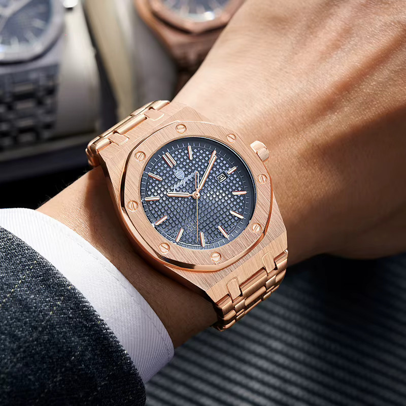 PAAZOMU Armbanduhr Quarz, Edelstahl, Schwarz, Roségold, Herren - Bild 4