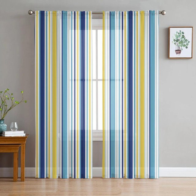 A Family Of Home Textiles Transparente Tüll-Vorhänge mit schwarz-weißen vertikalen Streifen, 2er-Set, Breite: 135 cm, Höhe: 137 cm - Bild 1