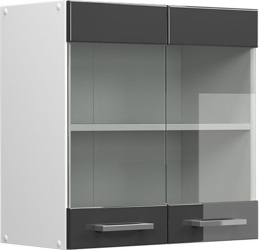 Vicco Küchenglasschrank R-Line Hängeschrank aus Holzwerkstoff und Glas in Anthrazit Hochglanz, B: 60 cm, H: 60 cm, T: 31 cm - Bild 1