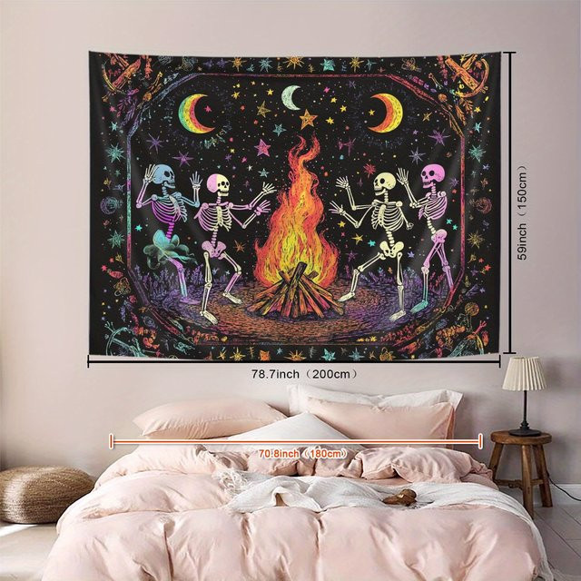 VIKAMA Halloween Wandteppich mit Totenkopf, Lagerfeuer und Sternenhimmel in Multicolour, dekorative Kunstwand für dein Wohnzimmer oder Partyzimmer, B/H: 60 x 40 cm - Bild 1
