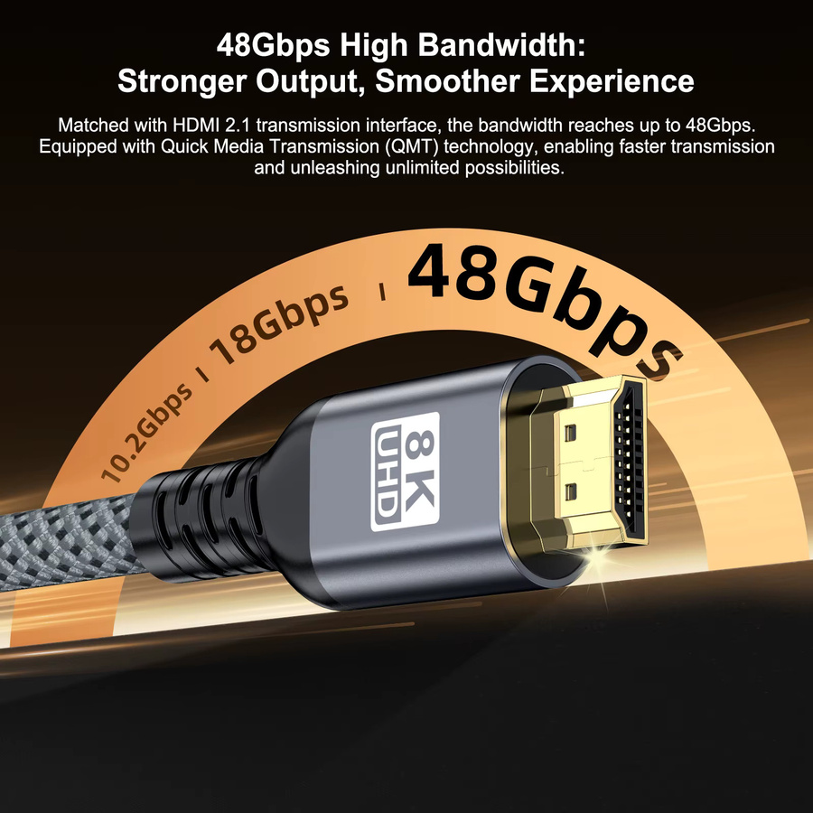 Nephy HDMI 2.1 Kabel 8K Ultra High Speed in Grau für PC, Laptop und HD TV mit 48Gbps, 8K@60Hz und 4K@120Hz, unterstützt eARC, ARC und HDR - Bild 4