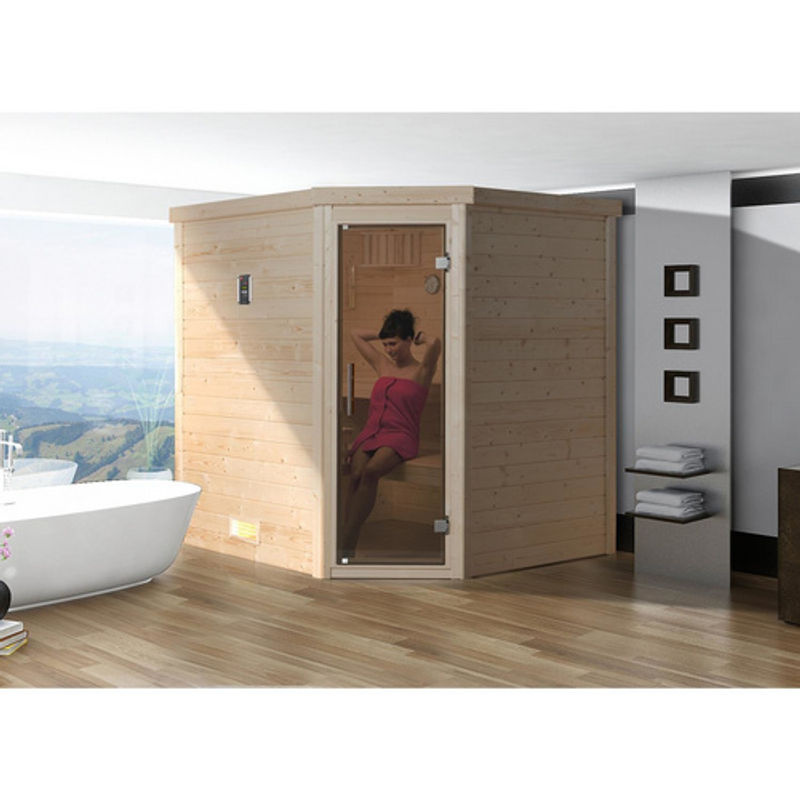 Weka Massivholzsauna Turku 1 in Beige mit Glastür und 7,5 kW BioS Sparset, B/H/T: 195 x 205 x 178 cm - Bild 2