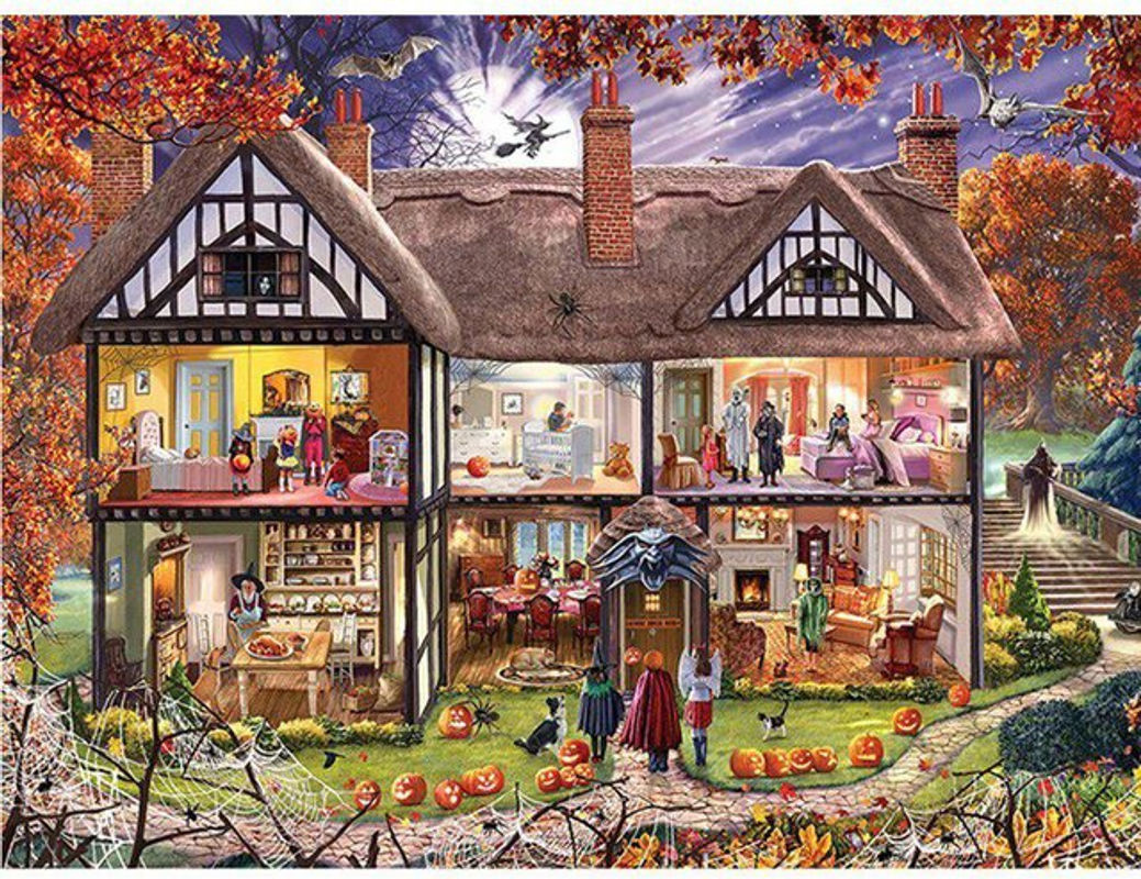FIYO Diamond Painting Set Halloween Motiv mit Cartoon-Design, 5D Stickerei mit runden Steinen, Mehrfarbig, B: 30 cm x H: 20 cm - Bild 1