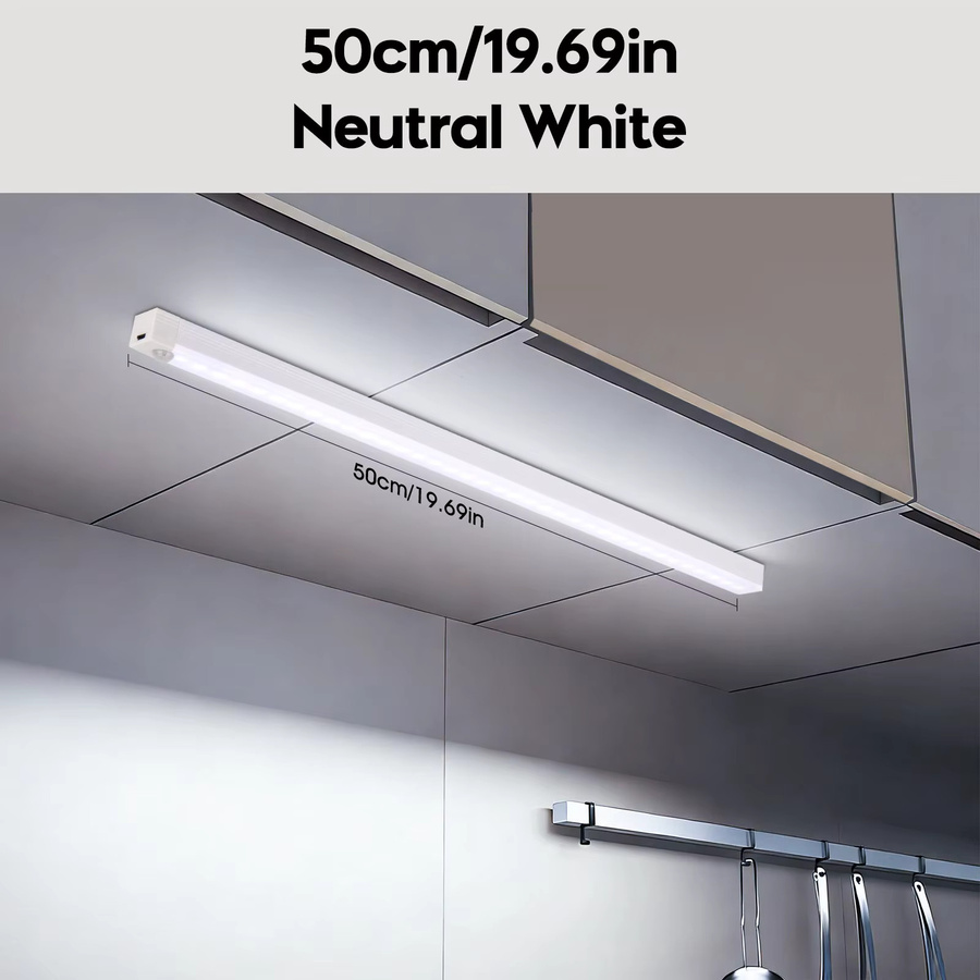 Oraymin 5er Set LED-Unterbauleuchten mit Bewegungssensor, USB-aufladbar und magnetisch, Weiß, 6000K Kaltweiß, Länge: 50 cm - Bild 3