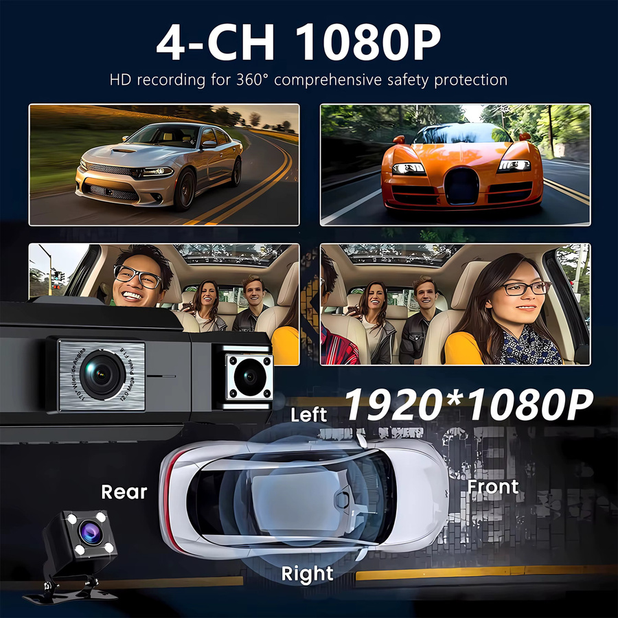 Maxtoss 4-Kanal Full HD 1080P Auto-DVR Dashcam mit 360 Grad drehbarer Kamera und Nachtsicht in Schwarz - Bild 4