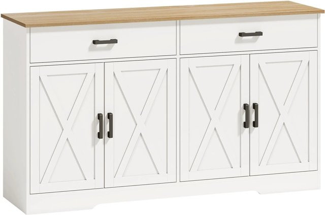 HOMCOM Buffet Cabinet im Landhausdesign aus Spanplatte und MDF, Weiß, B: 140 cm, T: 38,5 cm, H: 81 cm - Bild 1