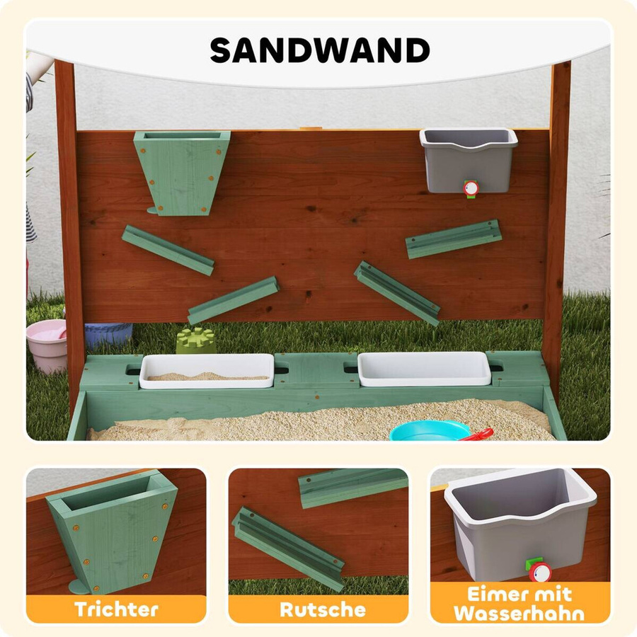 AIYAPLAY Sandkasten aus Holz mit Dach und Sitzfläche in Grün und Braun, B/H/L: 116 x 128 x 112,5 cm - Bild 6