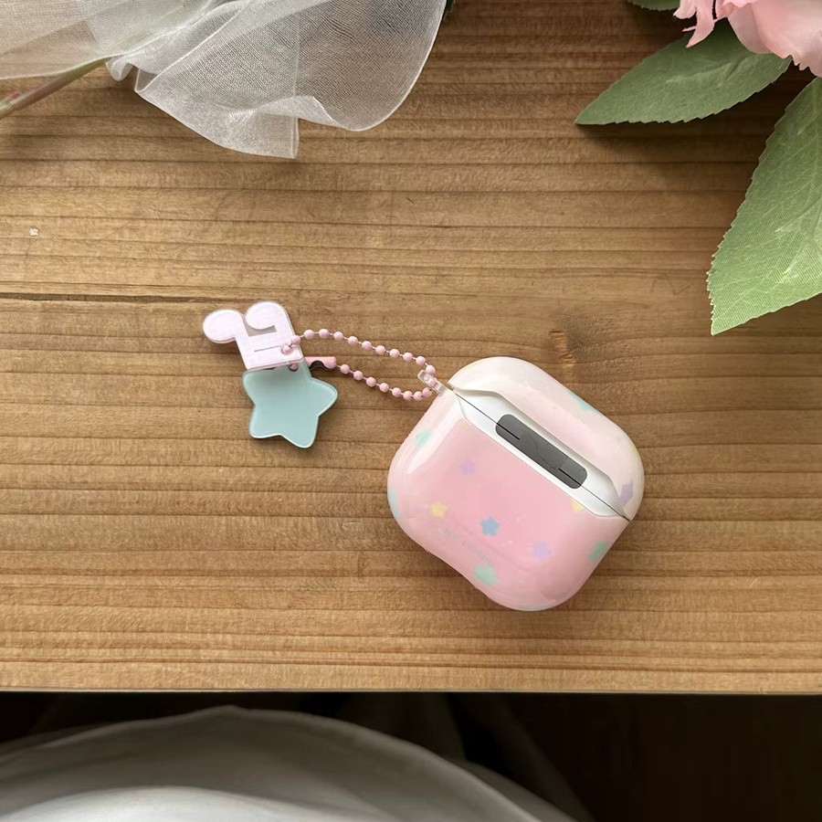 Apple AirPods Schutzhülle mit buntem Sternen-Design und Noten-Anhänger in Rosa Farbverlauf für AirPods 1, 2, 3, 4 und Pro 2 - Bild 2