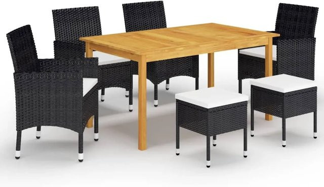 vidaXL 7-tlg Garten-Essgruppe Modell 83 in Schwarz und Weiß aus Holz, Stahl und Kunststoff - Bild 1