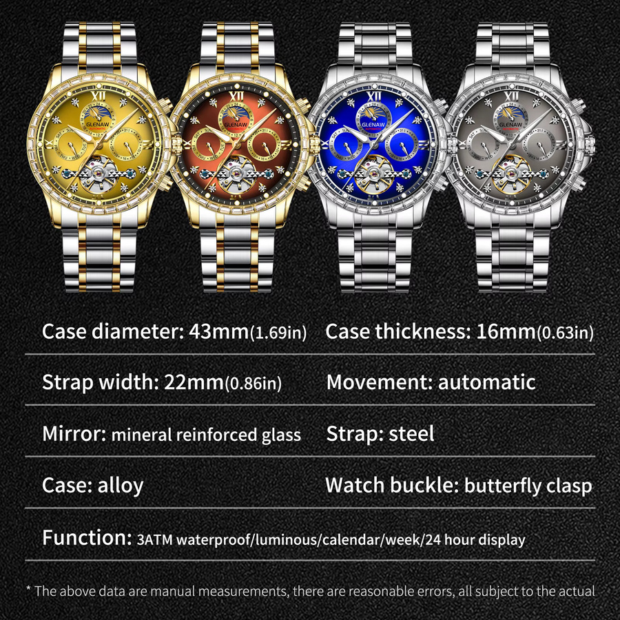 Glenaw Armbanduhr Automatik, Edelstahl, Blau, Herren - Bild 4
