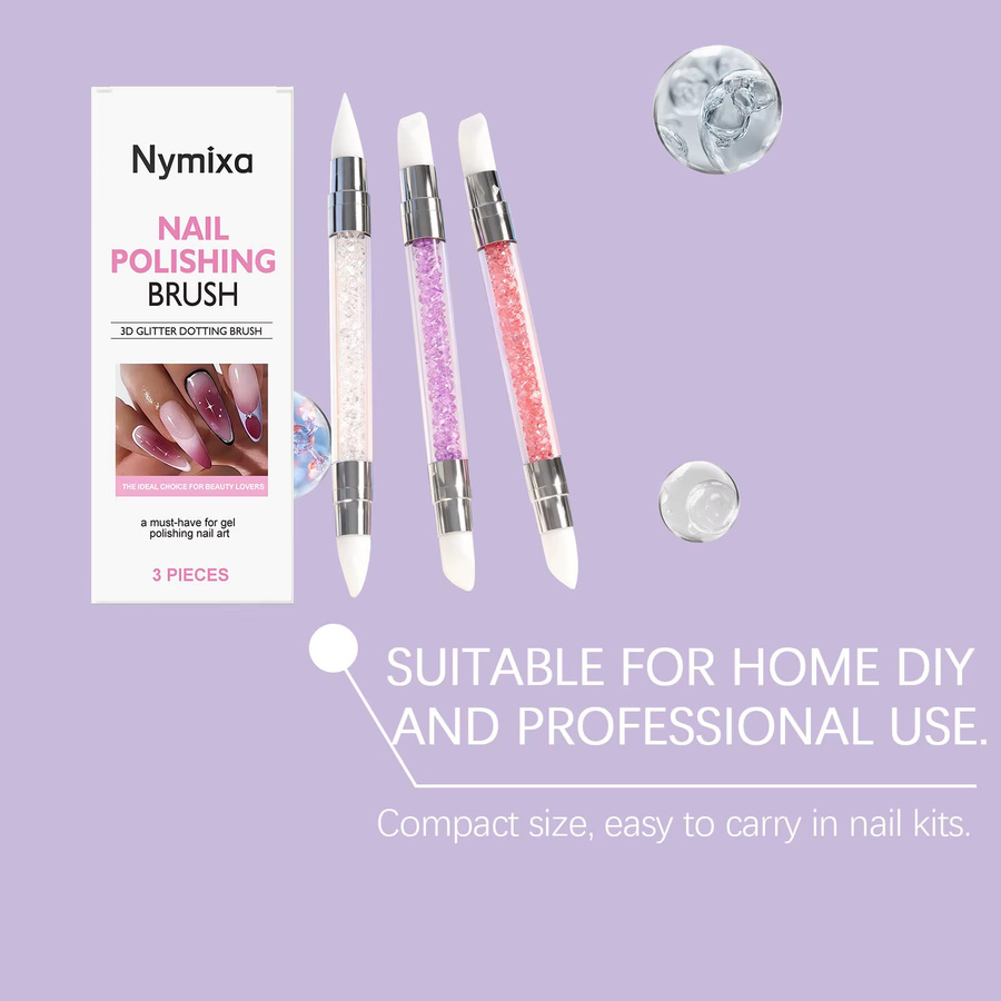 Nymixa Nagelkunst-Set, 3-teilig, mit Doppelkopf, Glitzer-Aufnahmestift und 3D-Punkt- und Linienzeichnung-Werkzeug - Bild 3