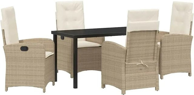 vidaXL Garten Essgruppe 5-teilig aus Poly-Rattan und Glas in Beige - Bild 1