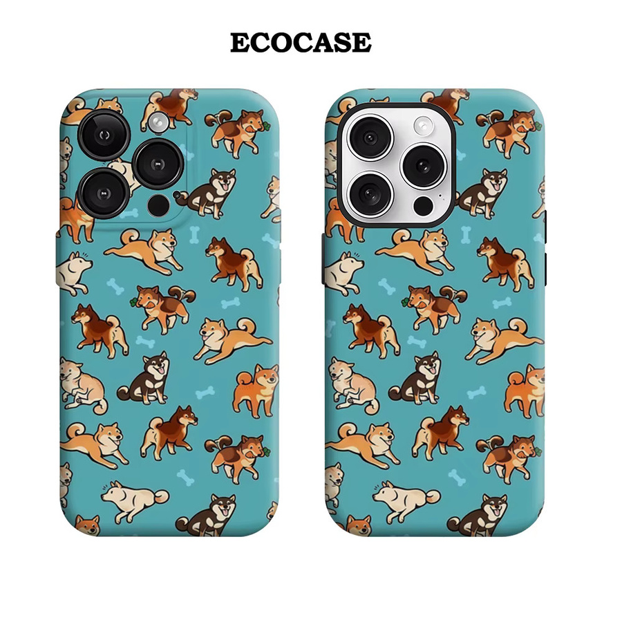 Potdemiel Handyhülle mit Shiba Inu und Bone Muster für iPhone 17 16 15 14 13 12 Pro Max Plus mit doppelschichtiger Rückseite - Bild 2