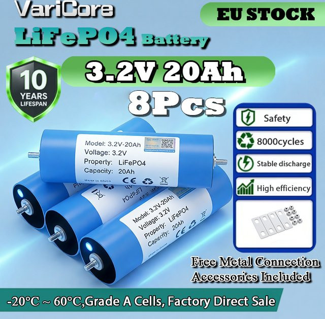 VariCore LiFePO4-Akku 3,2V C40 20Ah 20000mAh Lithium-Eisenphosphat-Batterie mit BMS in Blau für Solaranlagen, Wohnmobile und Camping - Bild 1