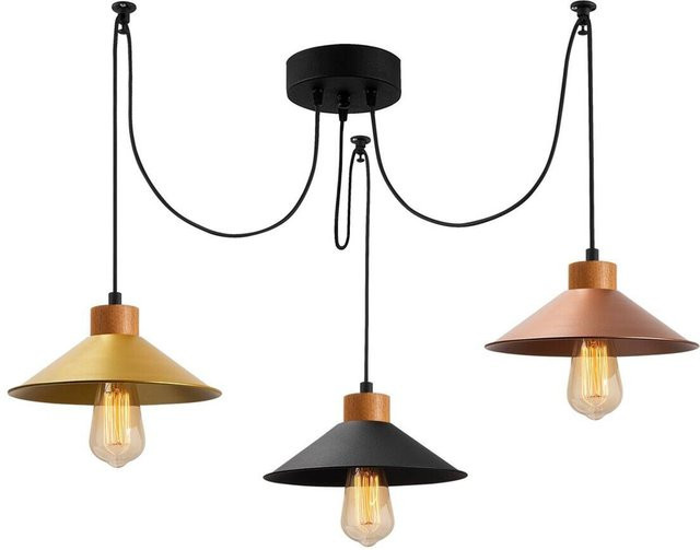 Opviq Pendelleuchte Manavgat Multicolor aus Metall und Holz mit 3 E27 Fassungen, Höhe: 100 cm, Breite: 24 cm, Tiefe: 24 cm - Bild 1