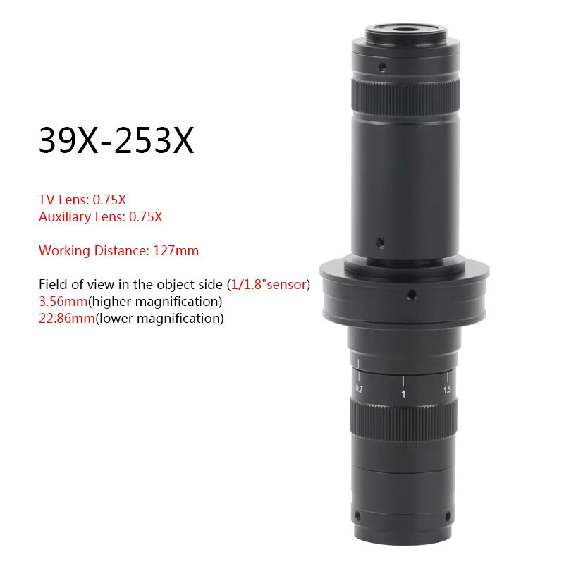 Eakins 253X Optisches Monokular-Zoomobjektiv 0,7-4,5X Parfokales C-Mount Mikroskopobjektiv für Industrie- und Labor-Videomikroskopie in Schwarz - Bild 2