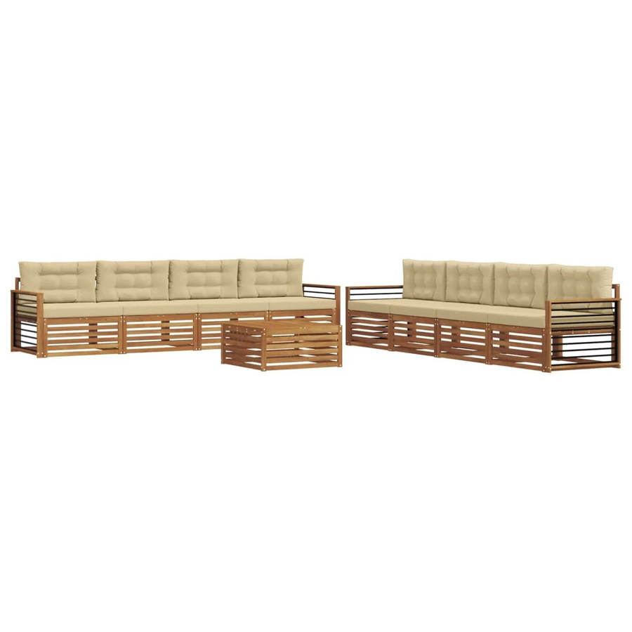 vidaXL Outdoor-Sofagarnitur aus Akazienholz mit Kissen, 9-teiliges Set in Natur und Beige - Bild 2