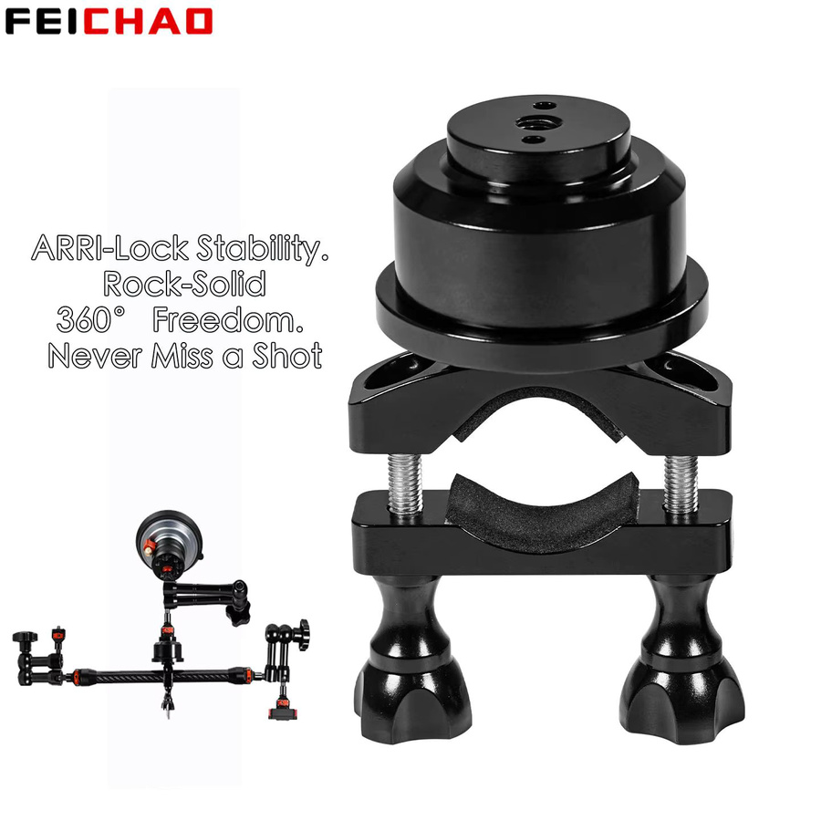 FEICHAO 360 Grad drehbare Kamera-Helmhalterung mit 1/4 ARRI Anschluss in Schwarz für GoPro, DJI OSMO Action und Insta360 X5 inklusive Selfie-Stick-Klemme und Selfshot-Arm - Bild 3