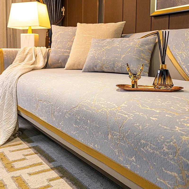 Nordic Luxus Sofa Kissenbezug mit Marmor Muster und Satin Kanten in Gold und Grau, B/B/H: 70 x 70 x 0 cm - Bild 3