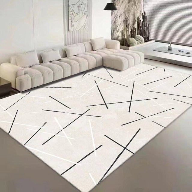 Moderner Teppich in Weiß mit abstraktem Design für Wohnzimmer und Schlafzimmer, B/T: 140 x 200 cm - Bild 1