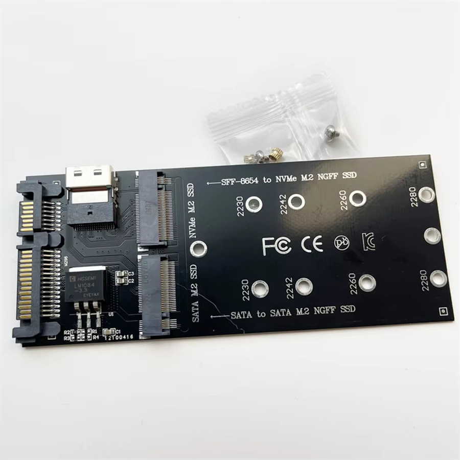 M.2 zu SATA Adapter SFF-8654 zu M.2 NVMe SSD Konverter Riser Board in Schwarz für PC Desktop Mainboard - Bild 3