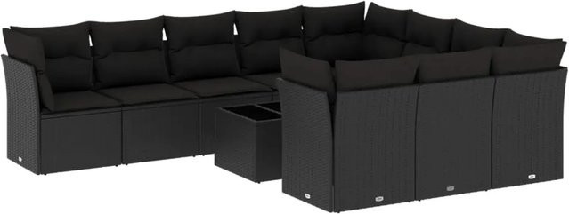 vidaXL 11-tlg Garten-Sofagarnitur aus Poly-Rattan mit Kissen in Schwarz - Bild 1