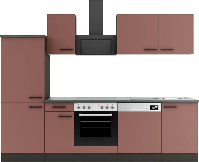 OPTIFIT Nizza407 Küchenzeile in Rostrot mit modernem Design und melaminbeschichteter Qualitätsspanplatte, Breite: 270 cm - Bild 1