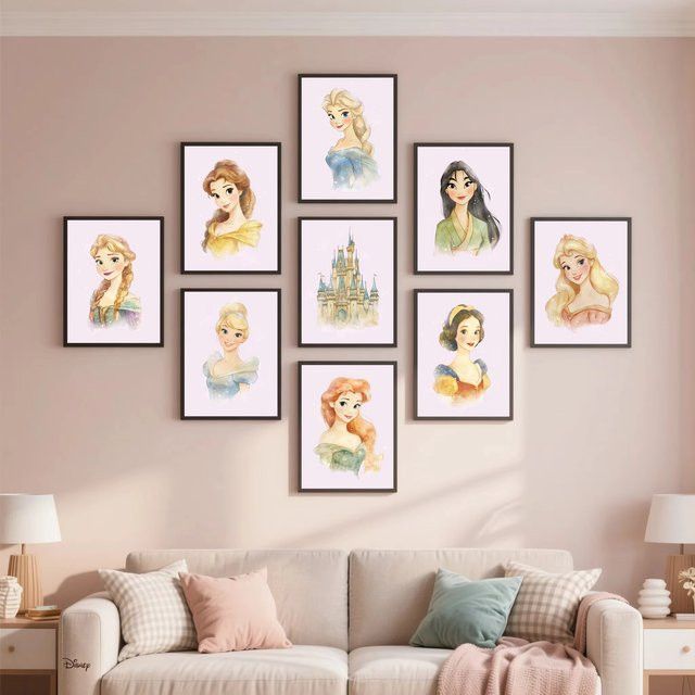 Potdemiel Wandkunstdruck Prinzessin Schloss in Rosa als Boho Aquarell Leinwandmalerei für das Mädchenzimmer - Bild 1