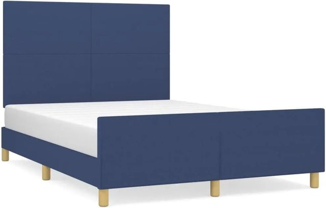 vidaXL Bettgestell mit Kopfteil in Blau aus Stoff und Lärchenholz B/T/H: 140 x 200 x 118 cm - Bild 1